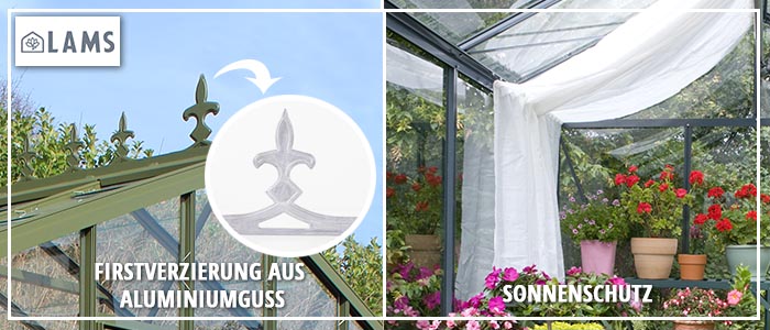 Gewächshaus LUXIA B. 2,36 m mit Mauersockel Serres Lams